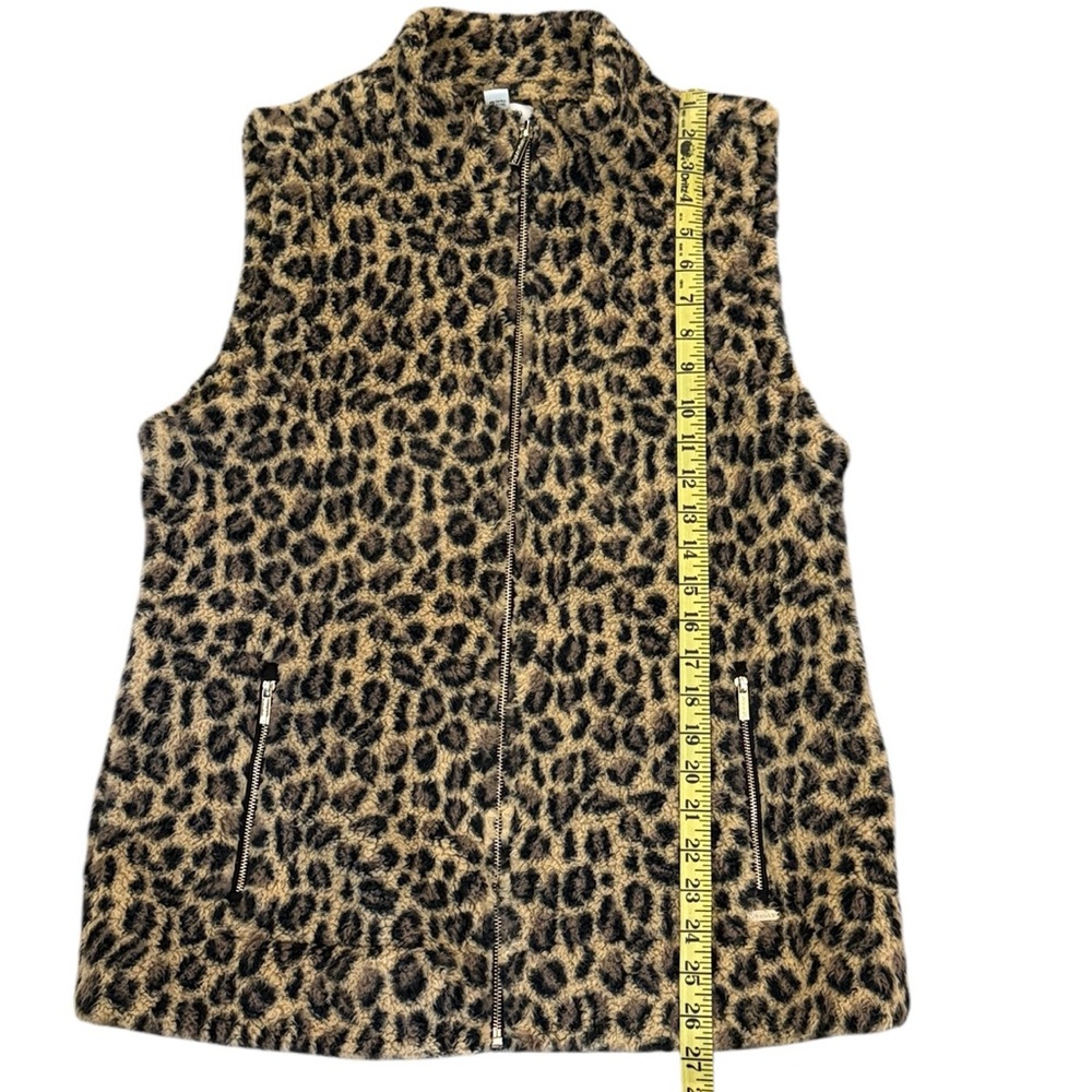 Calvin Klein Leopard Fleece Vest Sherpa Zip Pockets Size Large - Picture 12 of 14